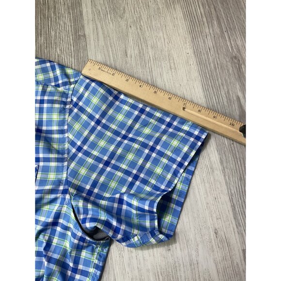 Under Armour Mens HeatGear Short Sleeve Plaid Shirt LG Blue & Green - Picture 8 of 8